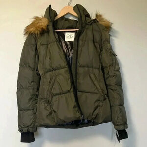 NWT S13 matte Kylie army green faux fur hood down puffer  jacket